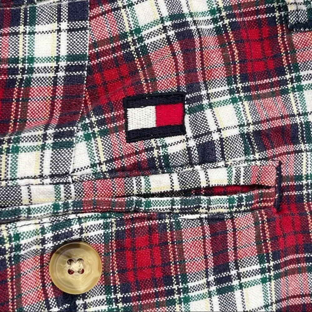 Tommy Hilfiger Men’s Plaid Shorts Size 36 Pleated Red Blue Preppy Golf Summer